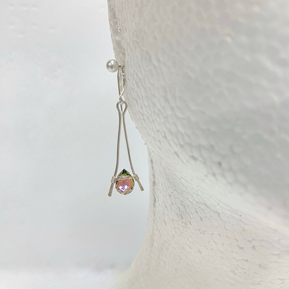 HANDMADE Austrian Crystal Briolette Dangle Earrings, Artisan Jewelry Gift Her - Picture 2 of 10